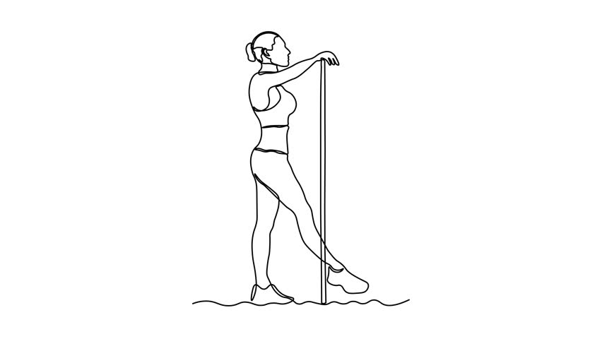A girl does exercises, gymnastics, Pilates, aerobics lying with gym stick. Self drawing animation one continuous line draw, logo