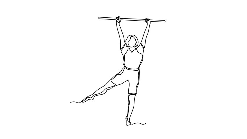 A girl does exercises, gymnastics, Pilates, aerobics lying with gym stick. Self drawing animation one continuous line draw, logo