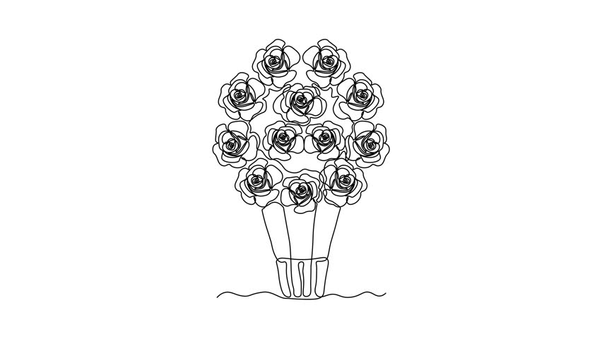 Abstract balloon made of flowers, roses. Self drawing animation one continuous line draw, logo