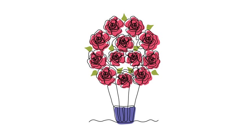 Abstract balloon made of flowers, roses. Self drawing animation one continuous line draw, logo
