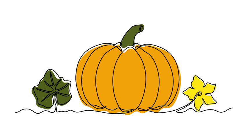 abstract pumpkin, autumn harvest,Halloween. Self drawing animation one continuous line draw, logo