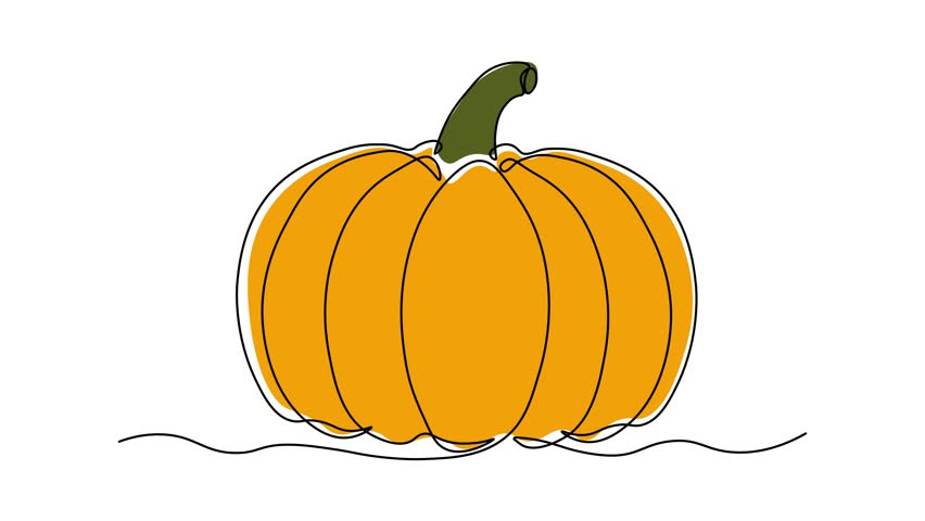 abstract pumpkin, autumn harvest,Halloween. Self drawing animation one continuous line draw, logo
