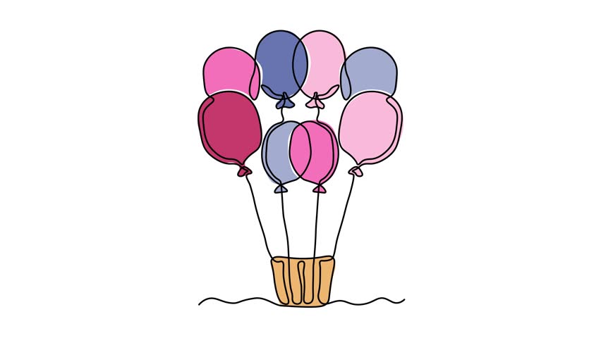 Abstract balloon made of balloons. Dream. Self drawing animation one continuous line draw, logo