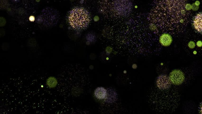 Loop animation glow firework particles Floating on black abstract background for your event, VJ, concert, title, trailer, presentation show.  