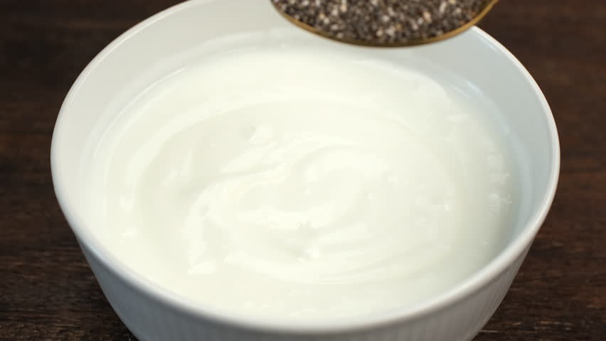 Sprinkle chia seeds on yogurt, healthy quick snack