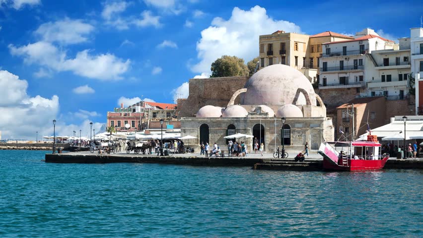 Hasan Pasha mosque in the Venetian harbour at sunrise, Chania, Greece,
Picturesque view of Venetian quay of Chania with Kucuk Hasan Pasha Mosque during mornng blue hour before sunrise, Crete, Greece