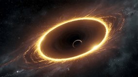 a captivating artistic illustration of a supermassive black hole surrounded by a glowing accretion disk, resembling a cosmic ring of fire - Powered by Shutterstock - Get 15% off with code: PIKWIZARD15