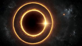 A golden-glowing accretion disk surrounds the dark center of the black hole, creating an intense ring of light effect. - Powered by Shutterstock - Get 15% off with code: PIKWIZARD15