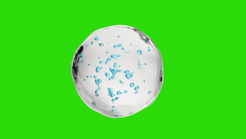 Transparent serum bubble with blue particles floating on green screen—perfect for skincare branding, cosmetic overlays, or luxury product motion graphics. 3d Animation.