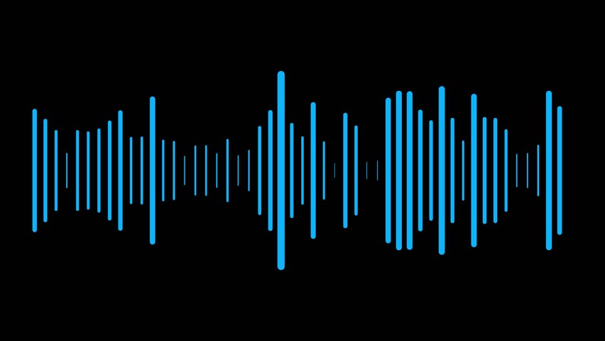 Audio waveform spectrum animation. Abstract sound with white waves on black background. Black sound waves background, audio amplitude, black soundwaves, music wave form,