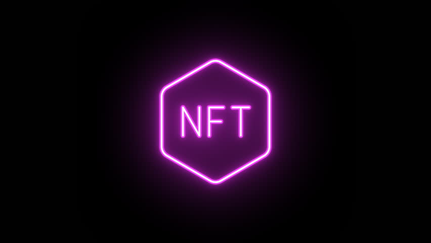 Neon NFT token icon animation, color flicker. Glowing neon NFT icon, looped color blink animation. NFT technology, digital token, virtual artwork marketplace, crypto coin. 4 colors