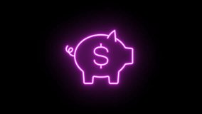 Neon piggy bank icon animation, color flicker. Glowing neon moneybox icon, looped color blink animation. Money save, financial wealth and capital, money fund, investments. 4 colors - Powered by Shutterstock - Get 15% off with code: PIKWIZARD15