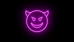 Neon devil emoji icon animation, color flicker. Glowing neon demon emoticon, looped color blink animation. Devil emoji with grin face, mockery emoticon, cute demon icon. 3 colors - Powered by Shutterstock - Get 15% off with code: PIKWIZARD15
