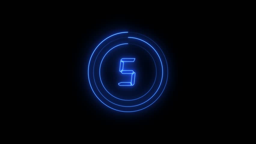 5 seconds timer animation with split elapsed circle effect in green screen background Modern flat design with neon style on green screen background
