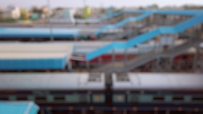 Bokeh view of Tirupati railway station in Tirupati, India. Blurred background footage.