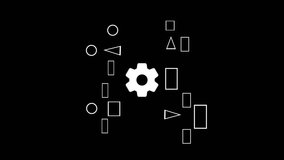 Abstract glowing flowchart diagram with central gear symbol and blue neon connections - Powered by Shutterstock - Get 15% off with code: PIKWIZARD15