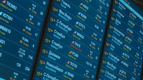 An electronic board at Vnukovo Airport in Moscow, Russia shows the schedule of departing and arriving flights - Powered by Shutterstock - Get 15% off with code: PIKWIZARD15