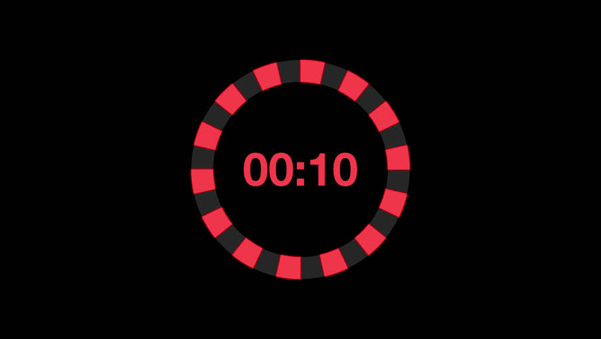 10 second countdown neon, Red and black timer on black background. Suitable for time management concepts, urgency themes, countdowns, and deadline graphics.