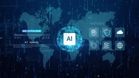 AI agents and AI generate technology with global digital map, automation, cloud computing, machine learning, and cybersecurity icons. Technology artificial intelligence concept - Powered by Shutterstock - Get 15% off with code: PIKWIZARD15