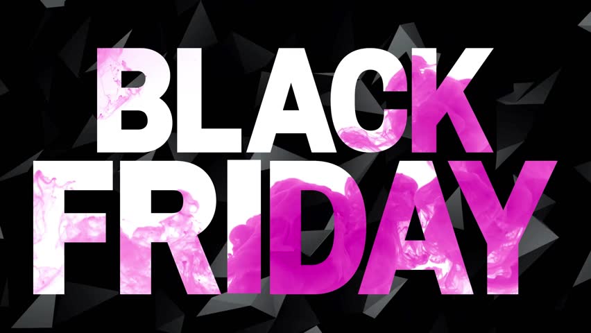 Modern Black Friday advertisement design featuring bold typography with pink accents set against a black background, conveying stylish and exclusive shopping promotion themes.