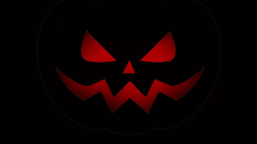 Creepy jack o lantern pumpkin face animation loop glowing in the dark, perfect for Halloween horror themes, spooky overlays, eerie backgrounds, seasonal design, and scary video atmosphere.