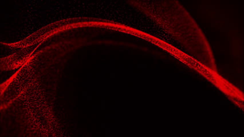 Abstract red particle wave flowing on black background. Glowing digital particles form elegant, undulating ribbons, ideal for overlays, intros, or futuristic concepts. Seamless loop - Powered by Shutterstock - Get 15% off with code: PIKWIZARD15