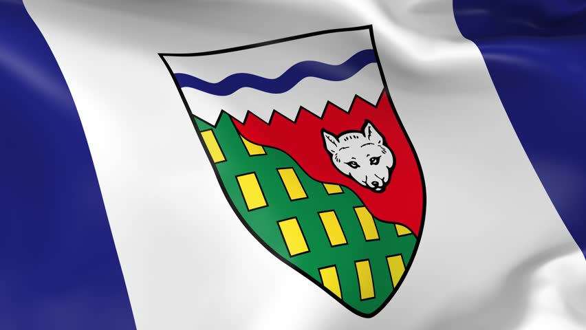 Photo realistic slow motion 4KHD flag of the Northwest Territories waving in the wind. Seamless loop animation with highly detailed fabric texture in 4K resolution.