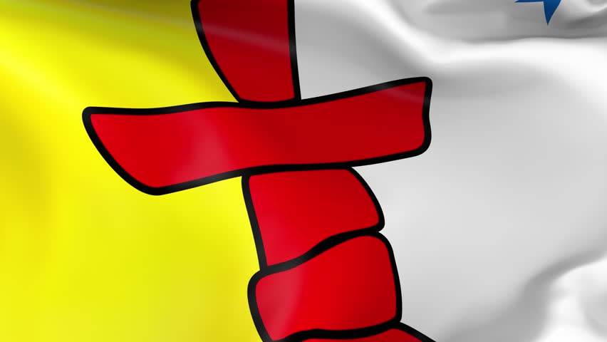 Photo realistic slow motion 4KHD flag of the Nunavut Territory waving in the wind. Seamless loop animation with highly detailed fabric texture in 4K resolution.