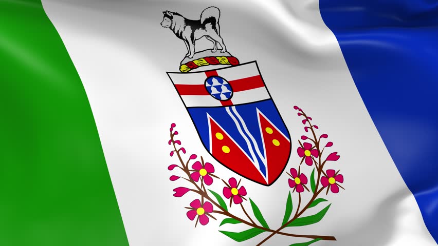 Photo realistic slow motion 4KHD flag of the Yukon Territory waving in the wind. Seamless loop animation with highly detailed fabric texture in 4K resolution.