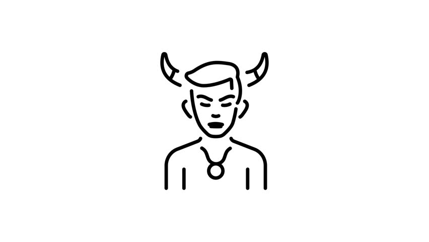 A linear style animated icon representing taurus man