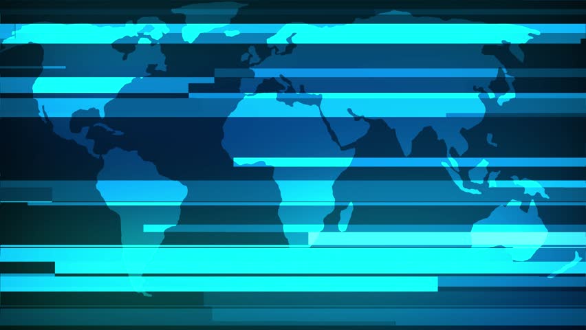 Breaking news live animation with global world map, blue digital stripes, and modern TV broadcast graphics for urgent updates coverage.