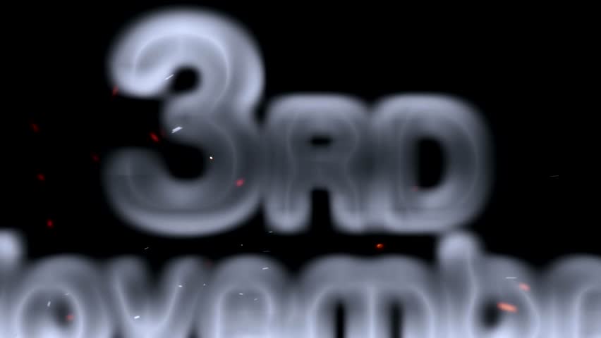 3rd November, The third day of November is presented in a unique, smoky font. Wisps of smoke form the letters, creating an ethereal and abstract visual effect with subtle glowing embers.