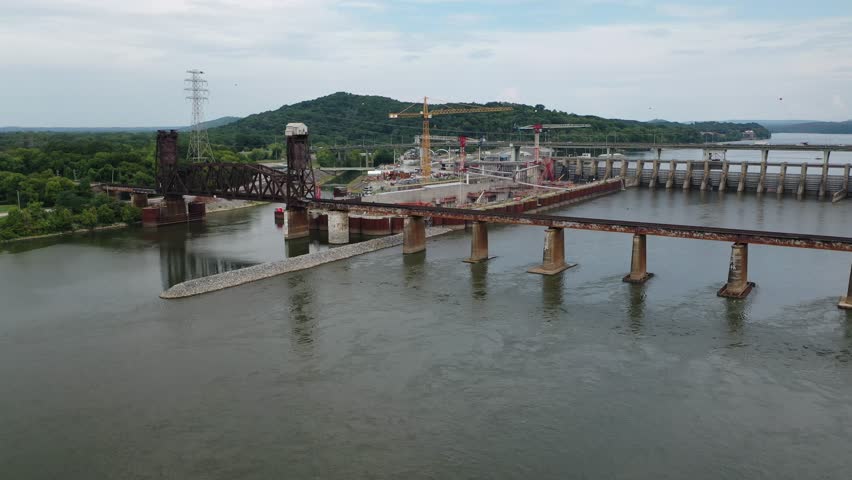 Stunning 4K drone footage of Chickamauga Dam, showcasing its structure, the Tennessee River, and scenic beauty. Perfect for infrastructure, travel, or history projects.