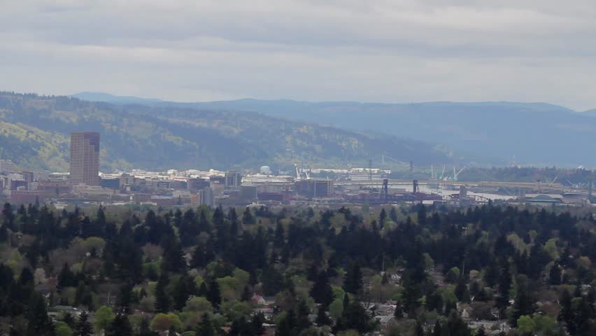 Panoramic View of Portland Oregon City Skyline from Mount Scott Panning 1920x1080