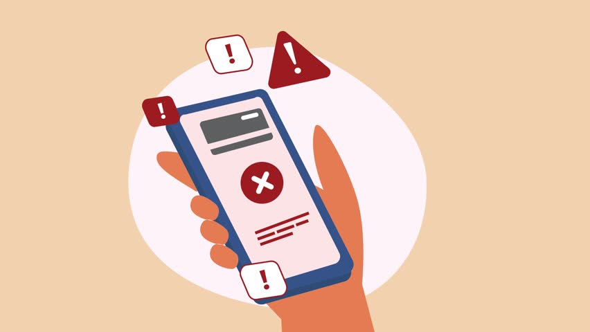 	
Mobile phone hijacking or hacking animation allert concept for business and technology 4k 2d	