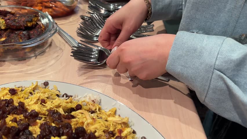 Persian dining table b-roll adas polo sandwich cake chicken nuggets homemade appetizers lentil rice salads and sauces Perfect for Iranian parties family gatherings and gourmet delicious Asian cuisine