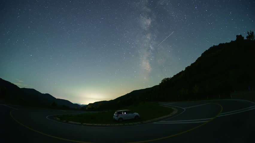 Road travel under the starry sky