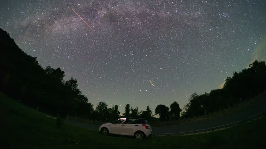 Tiantai Mountain Road, Hubei, Starry Sky Galaxy Delay