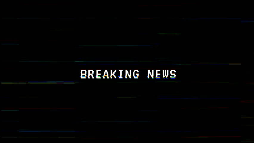 Retro broadcast Breaking News Glitch text on black background. 4k Video
