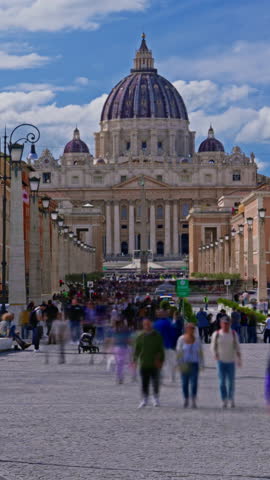  Rome, Italy, 29.04.2025: Vatican at St Peter square on sunny day. Timelapse
