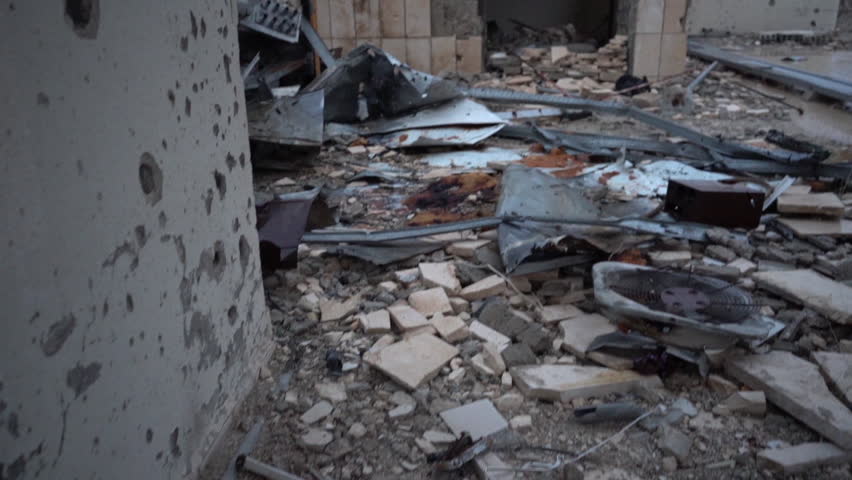 Ruins of House After War in Syria. Walls and Scrap