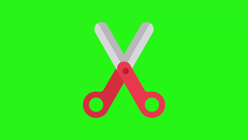 Looping scissors animation representing cut concept on green screen background in 4k