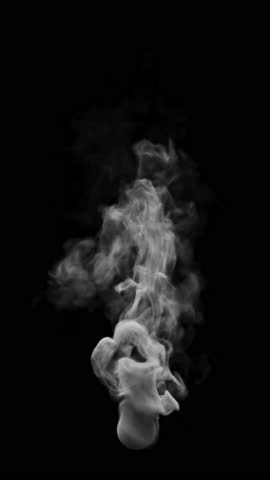 White smoke animation. White smoke appears on a black background and smokes until the end of the video. Vertical composition. File contains Alpha Channel.