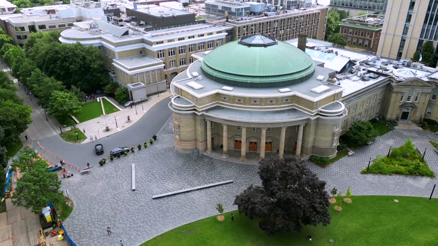 Drone View of Convocation Hall at University of Toronto in Summer