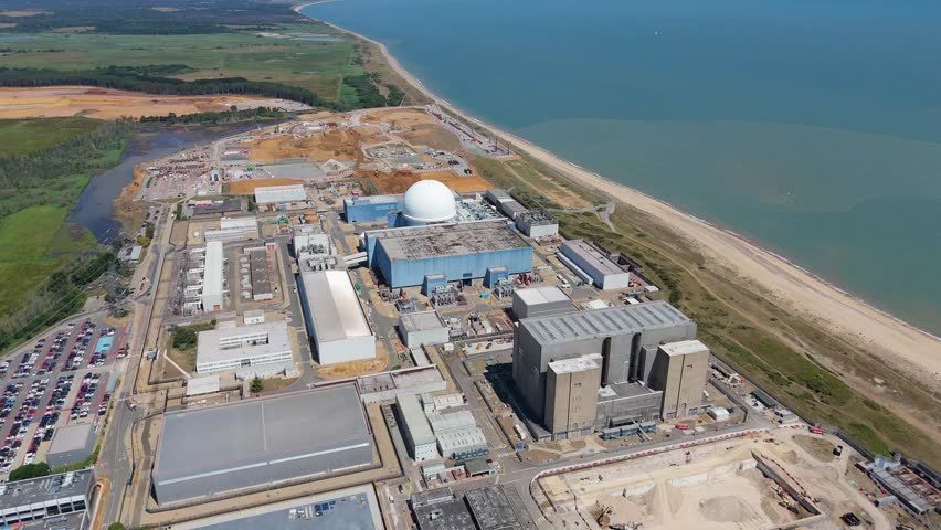 Sizewell B Nuclear Station With Surrounding Substations and Ocean Horizon