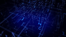 Abstract 3D digital with glowing blue lines, numbers, and particle effects converging to a central point on a dark background. Ideal for representing big data processing, AI networks, cyber security. - Powered by Shutterstock - Get 15% off with code: PIKWIZARD15