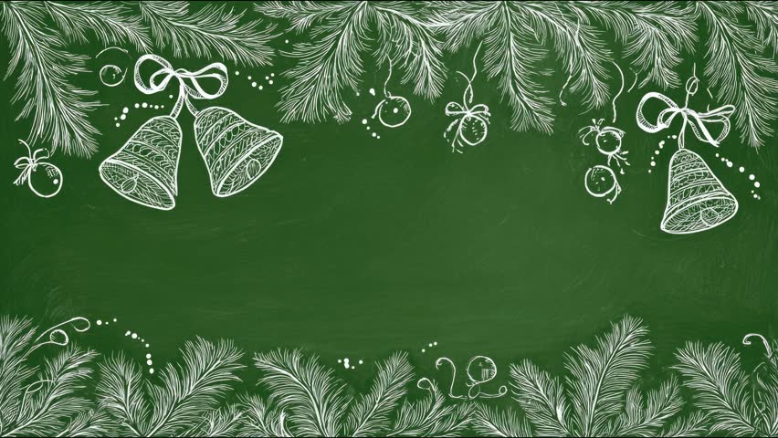 Festive chalkboard animation with christmas bells and pine branches