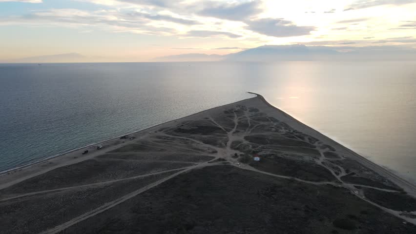 Aerial landscape of wrecked boat Mediterranean Sea view from shipwreck near Thessaloniki Greece