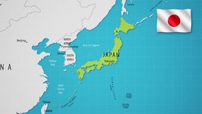 Japan on the World Map with Animated National Flag - Powered by Shutterstock - Get 15% off with code: PIKWIZARD15