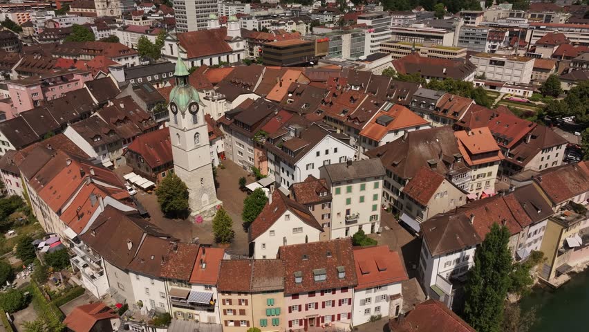 historic center of olten with rooftops and clock tower in solothurn switzerland